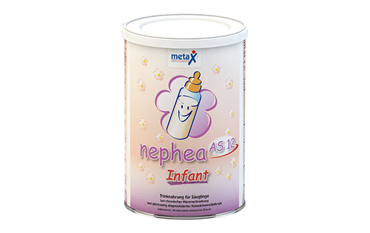 nepheaAS 12 Infant Dose nepheaAS 12 Infant, bei präterminaler Niereninsuffizienz und anderen Formen der chronischen Niereninsuffizienz – bei gleichzeitig diagnostizierter Kuhmilcheiweißallergie (KMA), von Geburt an, eiweißmodifizierte, elektrolytdefinierte und energiereiche Trink- und Sondennahrung in Pulverform