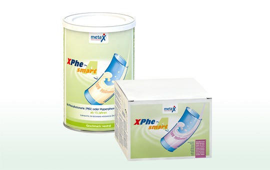 XPhe smart A, for phenylketonuria or hyperphenylalaninemia, from 15 years, highly concentrated phenylalanine-free protein supplement in powder form, low in calories