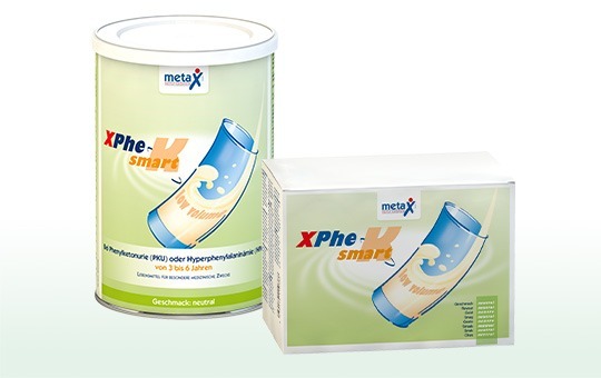 XPhe smart K, for phenylketonuria or hyperphenylalaninemia, 3 to 6 years, highly concentrated phenylalanine-free protein supplement in powder form with few calories