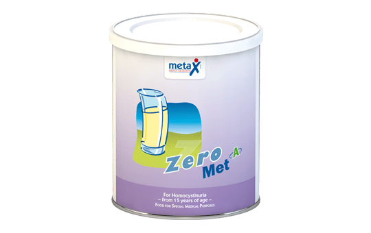 ZeroMet A, bei Homocystinurie, ab 15 Jahren, hochkonzentriertes Methionin-(Met)freies und mit Cystin angereichertes Eiweißsupplement in Pulverform