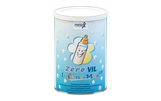 ZeroVIL Infant MixLCP Dose ZeroVIL Infant MixLCP, bei Störungen im Stoffwechsel verzweigtkettiger Aminosäuren, z. B. Ahornsirupkrankheit (MSUD), von Geburt an, hochkonzentriertes Eiweißsupplement frei von Valin, Isoleucin und Leucin (VIL) in Pulverform